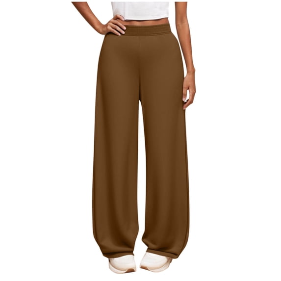 Fesfesfes Middle School Solid Color Casual Elastic Waist Wide Leg Pants Girls Long Comfortable Pants for Spring and Summer(Brown,11 Years)