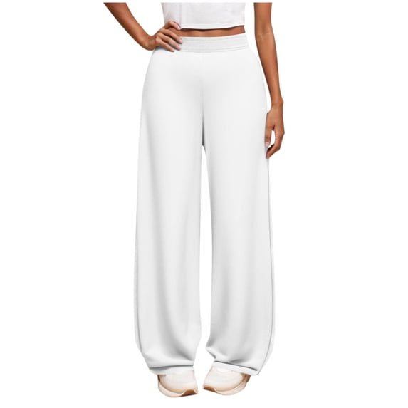 Fesfesfes Middle School Solid Color Casual Elastic Waist Wide Leg Pants Girls Long Comfortable Pants for Spring and Summer(White,11 Years)