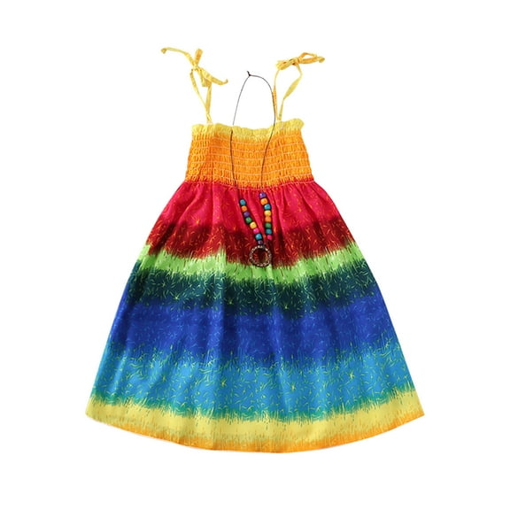 Fesfesfes Mommy And Me Boho Dress Tube Top Sling Beach Dress Mother Daughter Dresses Family Matching Dress with Necklace Gift