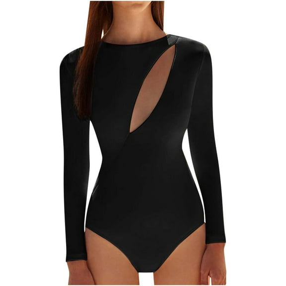 Fesfesfes Monokini for Women Crewneck Swimsuit 2023 New Fashion Style Beachwear With Chest Padded No Steel Quick Dry Outer Single Wearing Swimsuit Solid Color One-piece Swimsuit