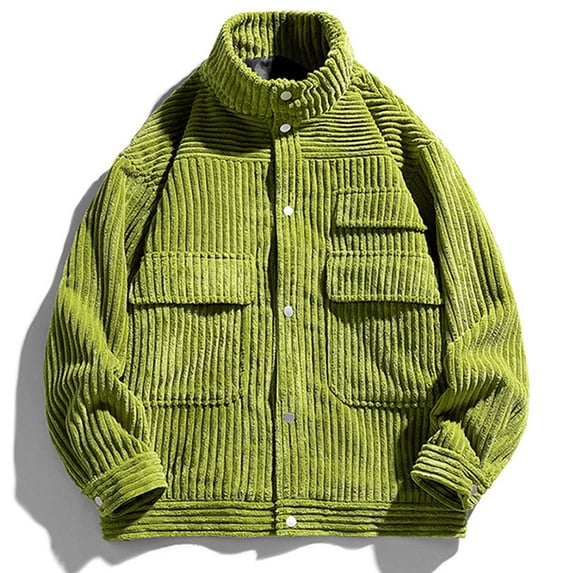 Fesfesfes New Fashion Casual Corduroy Coat Solid Color Cargo Jacket Cardigan Mock Neck Long Sleeve Hoodless Casual Outwear & Jackets Sale on Clearance