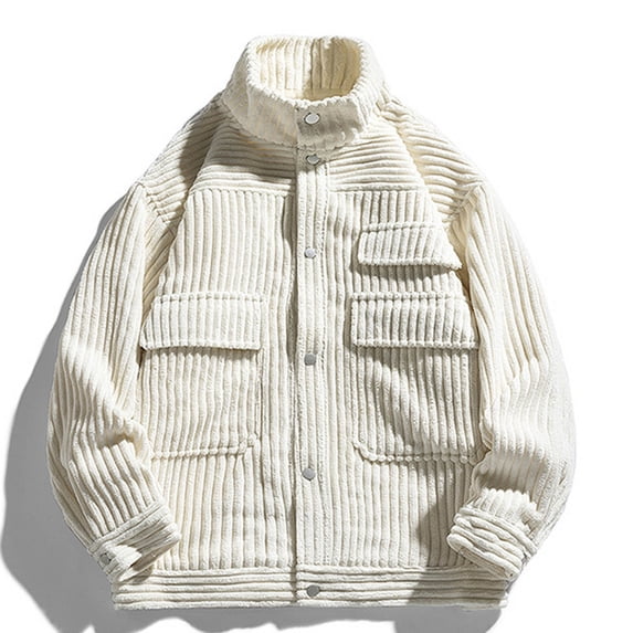 Fesfesfes New Fashion Casual Corduroy Coat Solid Color Cargo Jacket Cardigan Mock Neck Long Sleeve Hoodless Casual Outwear & Jackets