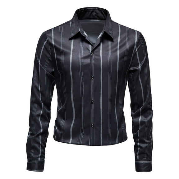 Fesfesfes New Style Blouse for Mens Long Sleeve Striped Casual Lapel Button Light Business Shirt Under $10