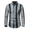 thumbnail image 1 of Fesfesfes New Style Long Sleeve Blouse Dressy Tops Mens Striped Casual Lapel Button Light Business Shirt, 1 of 6