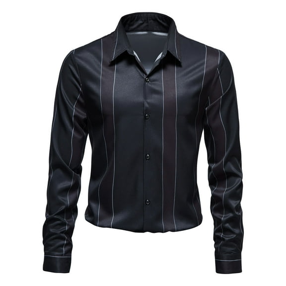 Fesfesfes New Style Long Sleeve Blouse Dressy Tops Mens Striped Casual Lapel Button Light Business Shirt On Sale