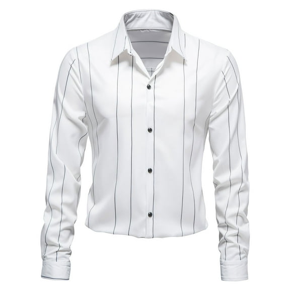 Fesfesfes New Style Long Sleeve Blouse Dressy Tops Mens Striped Casual Lapel Button Light Business Shirt Sale Items