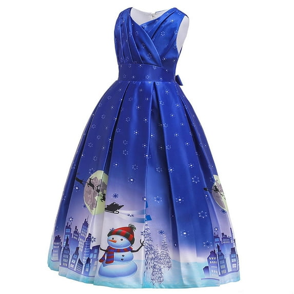 Fesfesfes New Year Girls Christmas Princess Long Dress Elegant Children's Multiple Styles Printing Theme Party Dress Spring