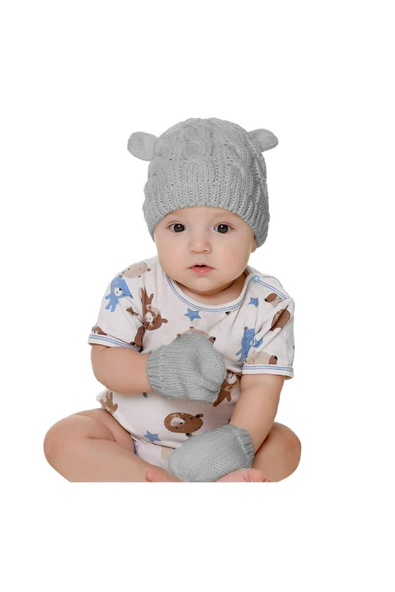 Newborn Baby Beanie Gloves Set For Boy Girl Cap Cotton Knitted Winter Warm Hats+Gloves Set Sale Items