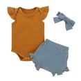 thumbnail image 1 of Fesfesfes Newborn Baby Bodysuit Boys Girls Fly Sleeve Solid Romper Shorts Headbands Outfits Set, 1 of 9
