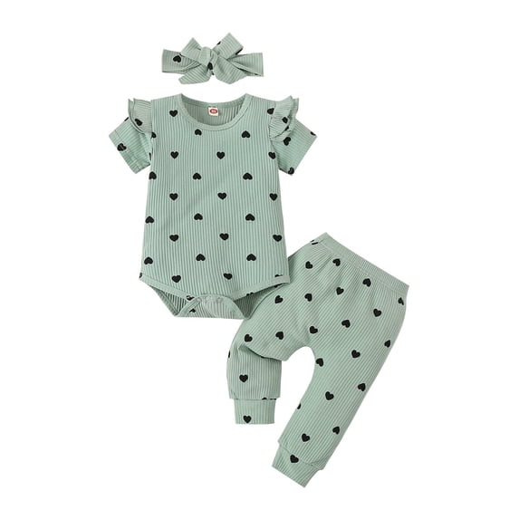 Fesfesfes Newborn Baby Clothes Romper Pants Infant Toddler Girl's Outfits Flying Sleeve Long Sleeved Round Neck Outfits Headband Set