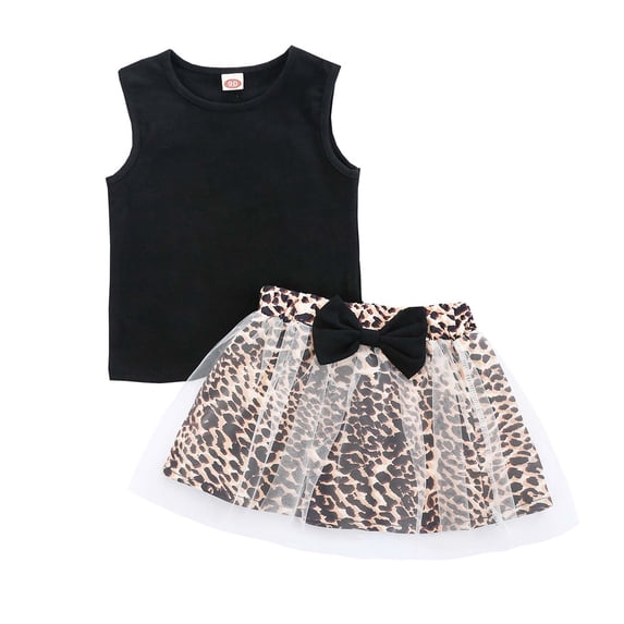 Fesfesfes Newborn Baby Girl Summer Clothes Solid Color Vest Leopard Mesh Skirt Suit Spring Saving Sale