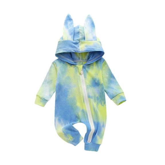 Fesfesfes Newborn Bodysuit Infant Baby Girls Boys Tie Dye Print Romper Hoodie Jumpsuit Sets