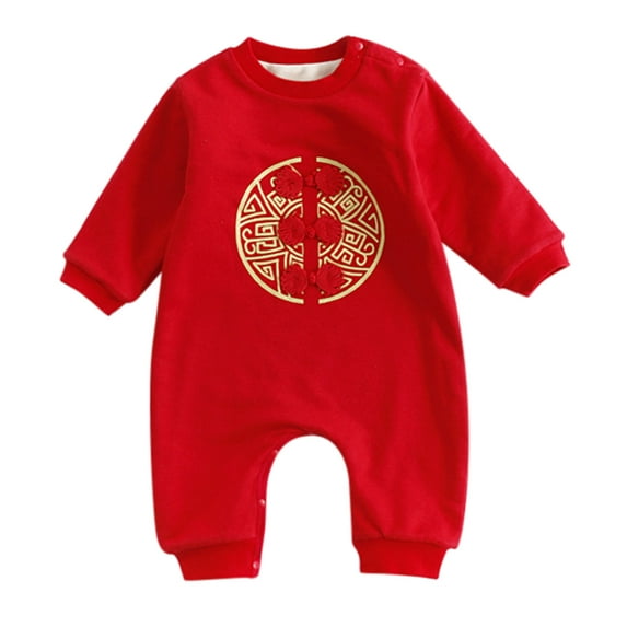Fesfesfes Newborn Bodysuit Infant Neutral Baby Girls Thick Fleeces Chinese New Year Suit Romper Jumpsuit Sets Under 10$