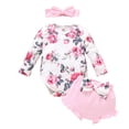thumbnail image 1 of Fesfesfes Newborn Infant Baby Bodysuit Girls Ruffles Romper Tops Floral Shorts Outfits Headband Set, 1 of 9