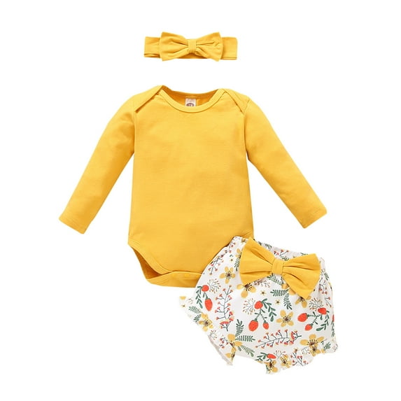 Fesfesfes Newborn Infant Baby Bodysuit Girls Ruffles Romper Tops Floral Shorts Outfits Headband Set