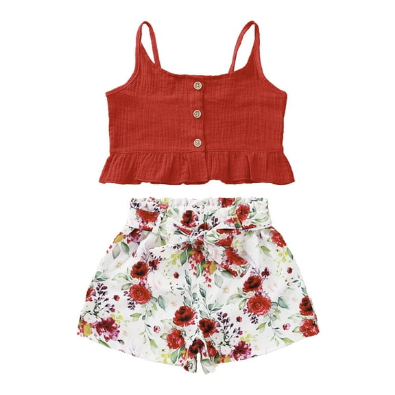 Fesfesfes Newborn Infant Baby Girls Camisol Vest Ruffled Tops+Bowknot Floral Shorts Set