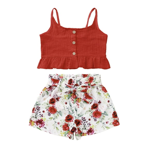 Fesfesfes Newborn Infant Baby Girls Camisol Vest Ruffled Tops+Bowknot Floral Shorts Set