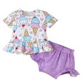 thumbnail image 1 of Fesfesfes Newborn Infant Baby Girls Ice Cream Heart T shirt Tops Shorts Outfits Set, 1 of 5