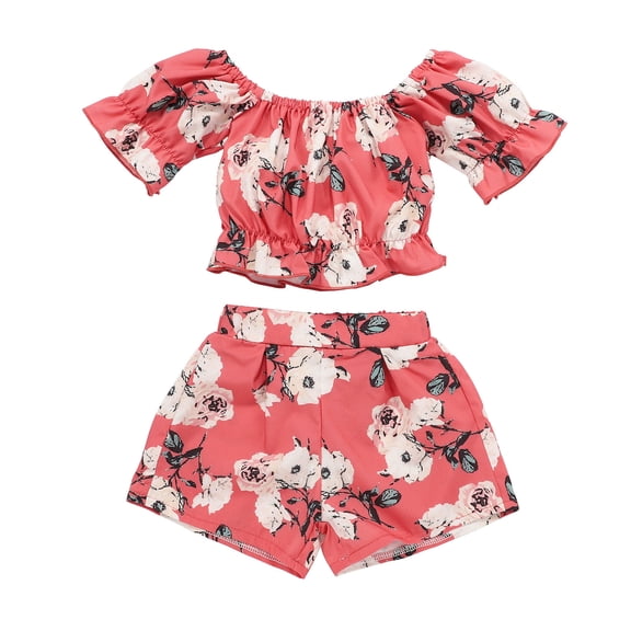Fesfesfes Newborn Infant Baby Girls Off Shoulder Floral T-Shirt Tops+Shorts Set Outfits