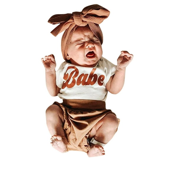 Fesfesfes Newborn Infant Neutral Baby Bodysuit Girls Letter Print Clothes Romper Pants Hairband Outfits Set