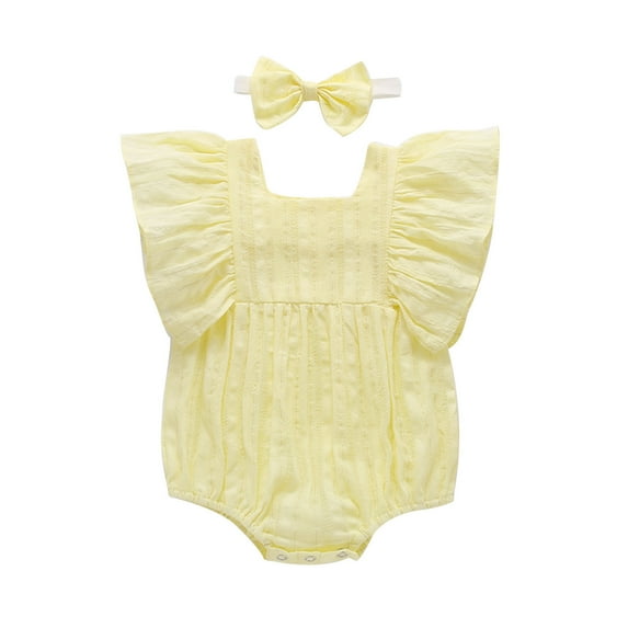 Fesfesfes Newborn Infant Onesie Baby Girls Ruffles Ruched Solid Romper Bodysuit Casual Clothes Summer