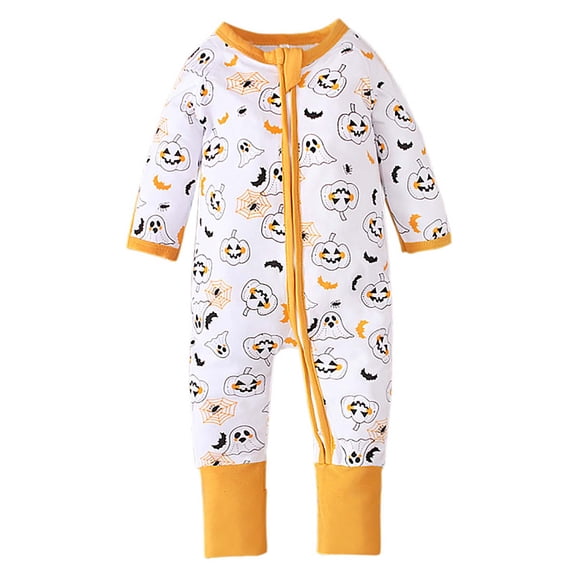 Fesfesfes Newborn Onesies Infant Baby Girls Boys Fashion Ha-lloween Print Jumpsuit Outfits(Z02#Yellow,9-12 Months)