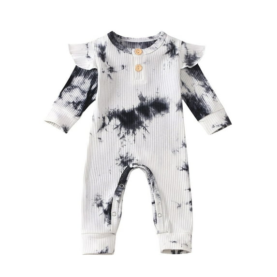 Fesfesfes Newborn Toddler Baby Bodysuit Long Sleeve Tie Dyed Print Knitted Romper jumpsuit