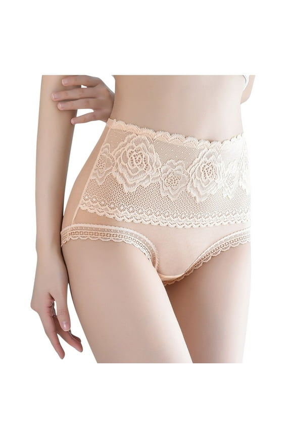 No Show Panties For Womens Solid Color Briefs Ventilate Lace Netting High Waist Underpants