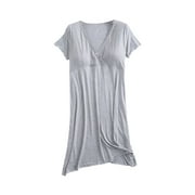 Fesfesfes Nursing Dress Short Sleeve Comfortable Home Wear Breastfeeding Maternity Dress for Women Soft Home OutfitGray,XL