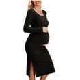 thumbnail image 1 of Fesfesfes Nursing Maternity Dress Long Sleeve Round Neck Solid Color Breastfeeding Friendly Pregnancy Dress for Women Easy Access(Black,2XL), 1 of 3