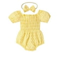 thumbnail image 1 of Fesfesfes Onesies for Baby Infant Girls Summer Cute Jumpsuit Solid Color Princess Puff Sleeve Jumpsuit Headwear Two-piece Set Rompers, 1 of 9