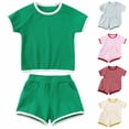 thumbnail image 1 of Fesfesfes Outfits For Teen Boys Summer Toddler Kids Baby Boys' Set Casual Solid Crepe Gauze T-shirt Short Sleeve Shorts Set 12-24 Months, 1 of 9