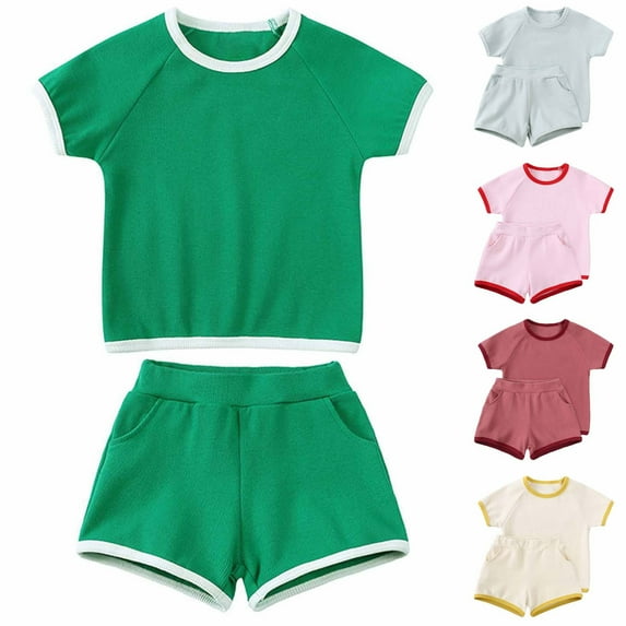 Fesfesfes Outfits For Teen Boys Summer Toddler Kids Baby Boys' Set Casual Solid Crepe Gauze T-shirt Short Sleeve Shorts Set 9-12 Months