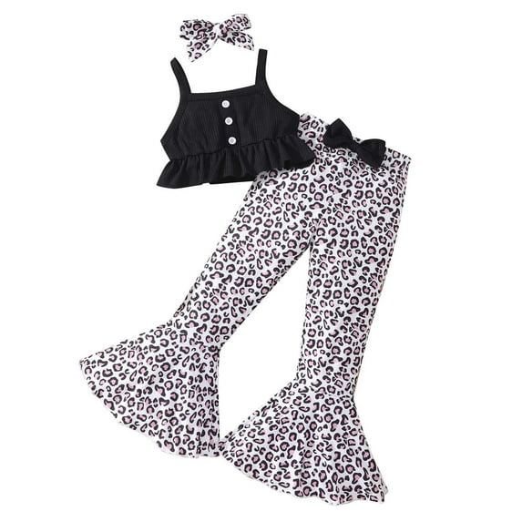 Fesfesfes Outfits For Toddler Girls Summer Children Girls Headband + Strip Sleeveless Vest + Striped Flared Trousers 3pcs Suit 3-4 Years