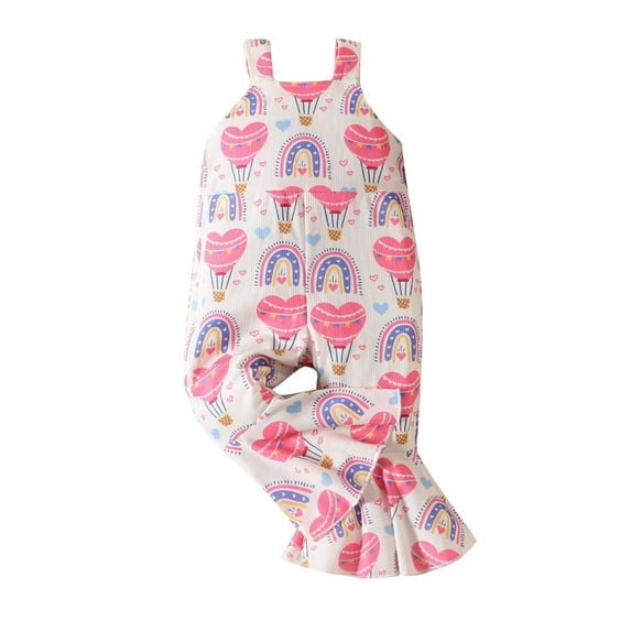 Fesfesfes Outfits For Toddler Girls Toddler Kids Baby Girls Fashion Cute Sweet Heart Print Jumpsuit Sling Romper Flare Pants 4-5 Years
