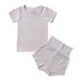 thumbnail image 1 of Fesfesfes Outfits Size 8-10 Toddler Kids Baby Boys Girls Fashion Cute Solid Color Short Sleeve High Waist Shorts Cotton Casual Suit 1-2 Years, 1 of 8