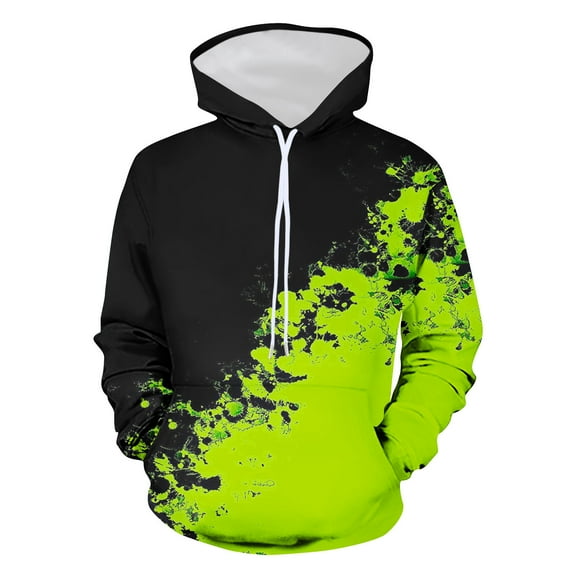 Fesfesfes Oversized Hoodie for Men Hooded Sweater Non Color Matching Print Pullover Casual Long Sleeved Top Mens Hoodie Holiday