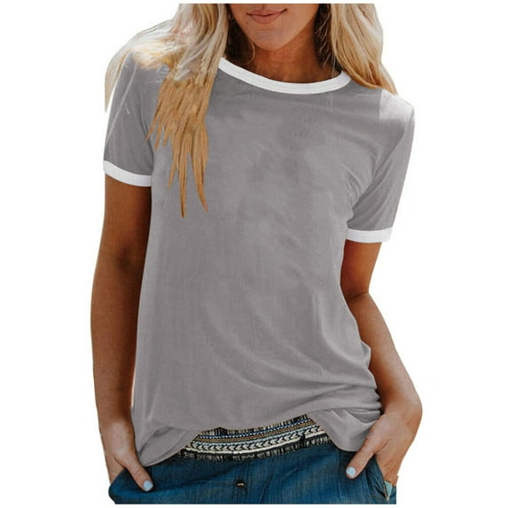 Fesfesfes Oversized Tshirt Women's Fashion Solid T-shirt Short Sleeves Blouse Round Neck Casual Tops Spring Tops 4(S)