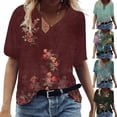 thumbnail image 1 of Fesfesfes Oversized Workout Shirts for Women's Fashion Casual Plus Size Scenic Flowers Printing V-Neck T-Shirt Tops Women Tops S(US:4), 1 of 6