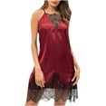 thumbnail image 1 of Fesfesfes Pajamas for Women New Satin Lace Silk Splicing Pajamas Nightdress Lightweight Sling Sleepdress Lingerie Women Nightgown Underwear Sleepwear, 1 of 8
