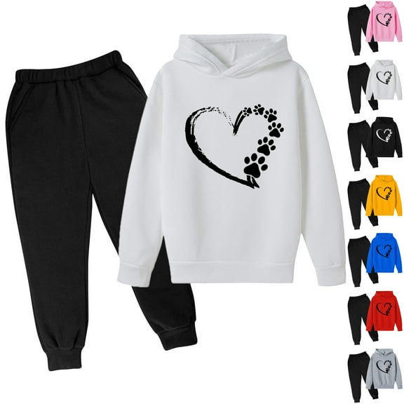 Fesfesfes Pant Set Fashion Girls And Boy Children Casual Long Sleeve Print Tops Long Sleeve Hooded Set