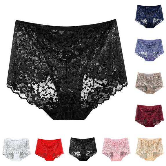 Fesfesfes Panties For Women Solid Color High Waisted Mesh Breathable And Sexy Lace Hollow Underwear Panties