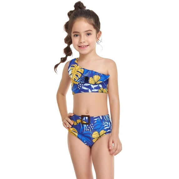 Fesfesfes Parent-Child Ruffles Ladies Split Two Piece Swimsuit High Waist Top Tie Swimwear Bikini Set