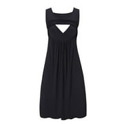 Fesfesfes Patchwork Nursing Dress Sleeveless Round Neck Striped Breastfeeding Maternity Dress Fashionable Pregnancy Wear for WomenBlack#1,S