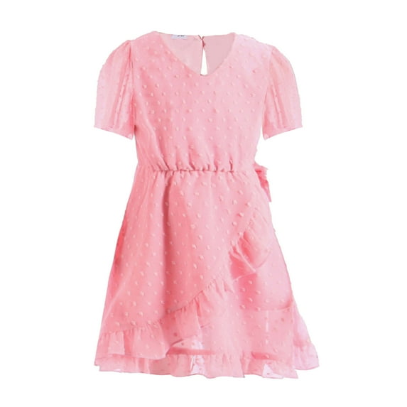 Fesfesfes Pink Cute Princess Dress Parent-child Dress V-neck Irregular Swing Holiday Mother-daughter Family Matching Dress Mommy And Me Boho Beach Dress