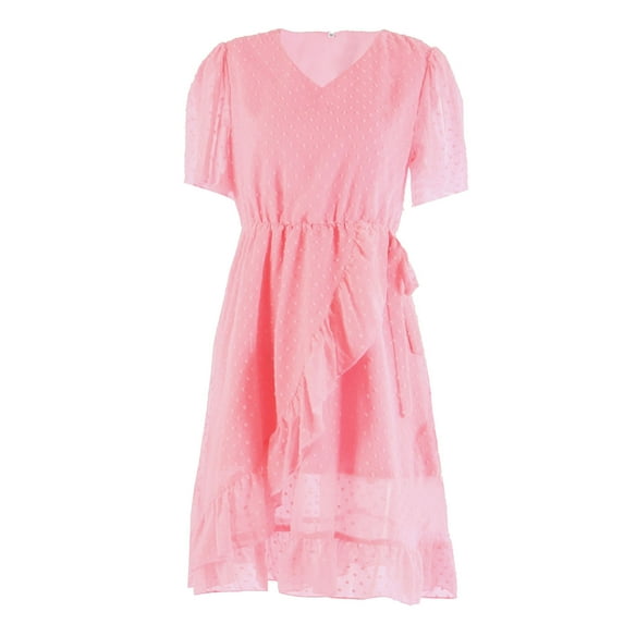 Fesfesfes Pink Cute Princess Dress Parent-child Dress V-neck Irregular Swing Holiday Mother-daughter Family Matching Dress Mommy And Me Boho Beach Dress