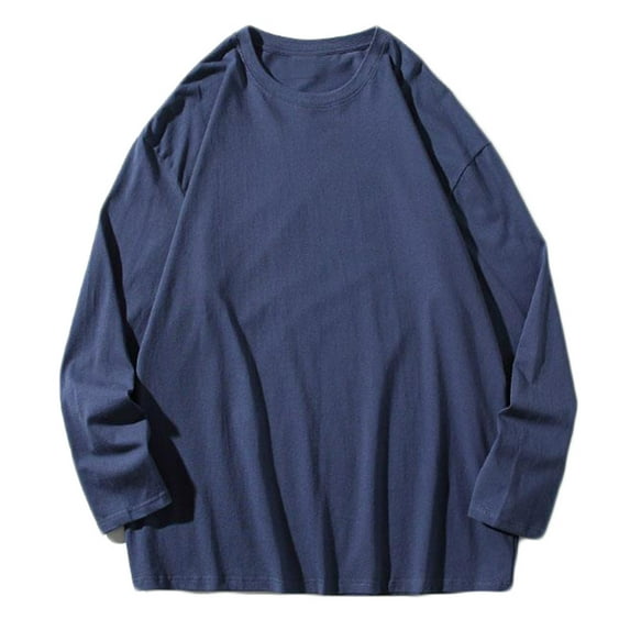 Fesfesfes Plain T Shirts Men Casual Round Neck Long Sleeve Tops Pullover Solid Color Sweatshirts Blouse