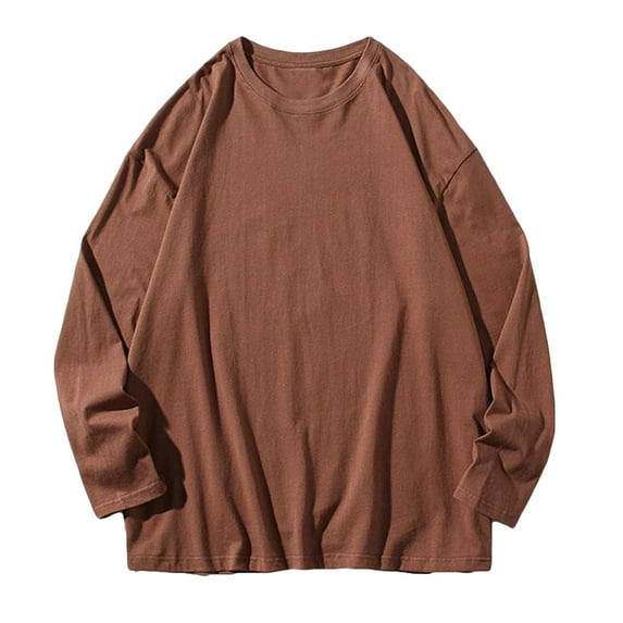 Fesfesfes Plain T Shirts Men Casual Round Neck Long Sleeve Tops Pullover Solid Color Sweatshirts Blouse Holiday