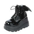 thumbnail image 1 of Fesfesfes Platform Boots for Young Ladies Women's Boots Round Toe Wedge Boots for Teen Girls Heel Low-barrel Lace-up Boots Patent Synthetic Shiny Boots 6(37), 1 of 9