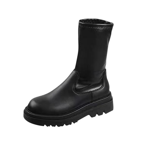 Fesfesfes Platform Boots for Women Black Sleeve Mid Tube Stretch Platform Short Knight US:9.5(43)